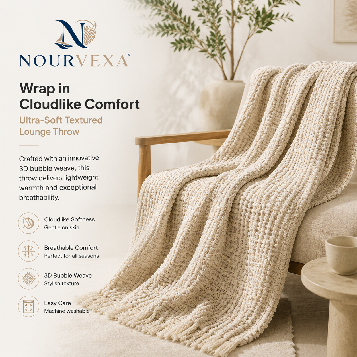 Nourvexa™ CloudWeave 3D Bubble Lounge Throw
