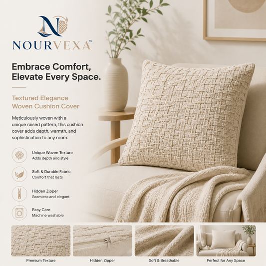 Nourvexa™ WovenLuxe Textured Cushion Cover