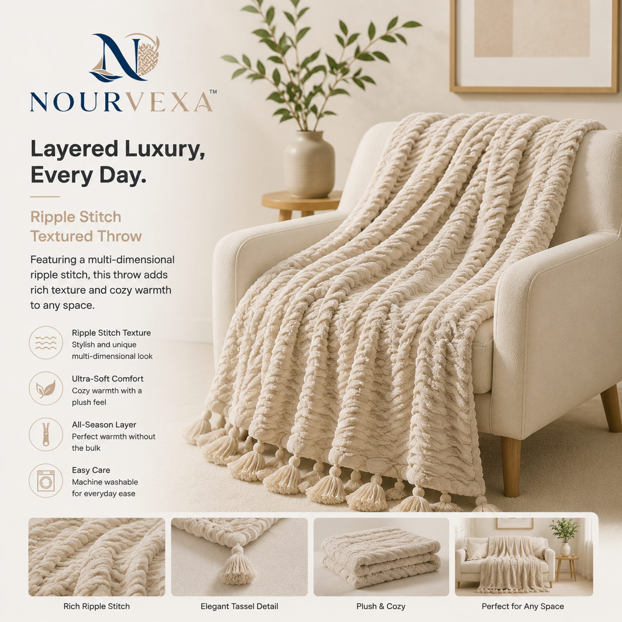 Nourvexa™ RippleLoom Textured Comfort Throw