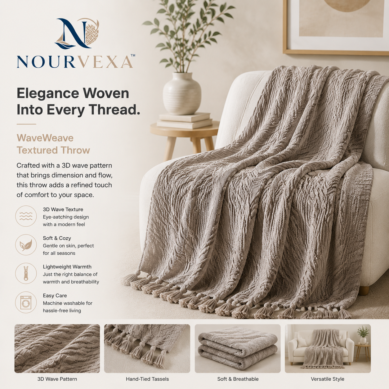 Nourvexa™ WaveWeave Signature Textured Throw